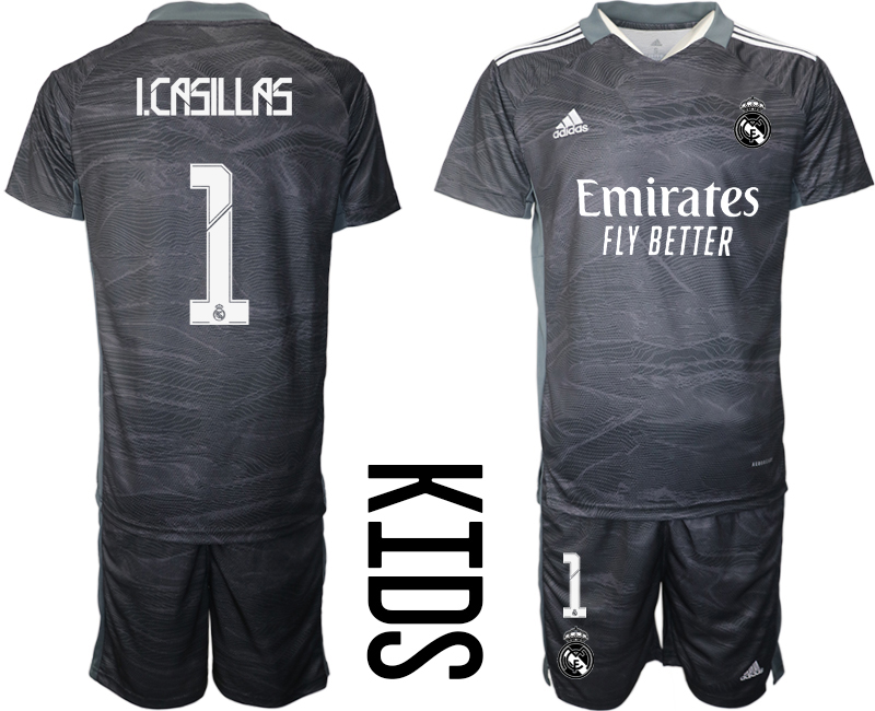 Youth 2021-2022 Club Real Madrid black goalkeeper #1 Soccer Jerseys->youth soccer jersey->Youth Jersey